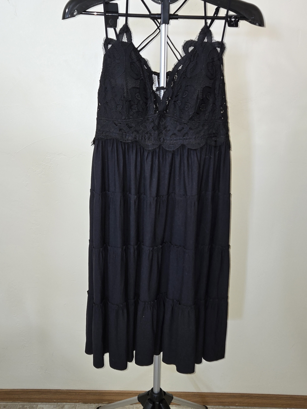 Zenana Black Lace Bodice Tiered Midi Dress 3XL